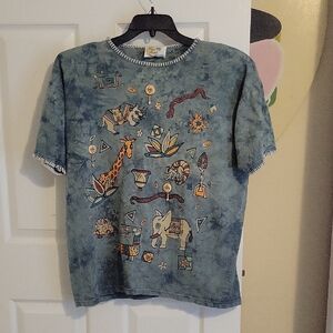 Copa Cabana One Size Vintage cotton beaded stitched Safari Adventure Graphic top